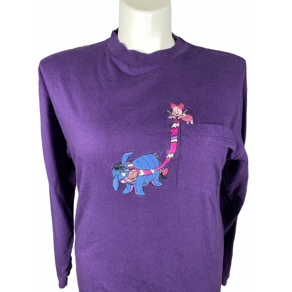 Vintage Disney Store Large Purple Long Sleeve Eeyore Piglet Tee - Picture 1 of 9